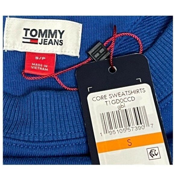 Tommy Jeans Women’s S Oversized‎ Logo Sweatshirt Flag Stripe Longline Lounge Red - Picture 9 of 10